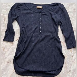 Hollister Henley Ribbed Y2K Navy Blue 1/4 Button Bella Blouse Sz Medium